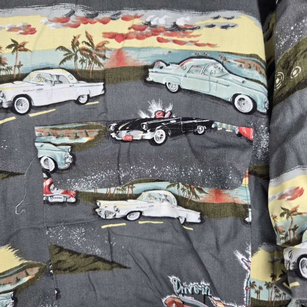 VTG Reyn Spooner American Classics Mens Large Button Up Rayon Classic Cars USA - Picture 3 of 9